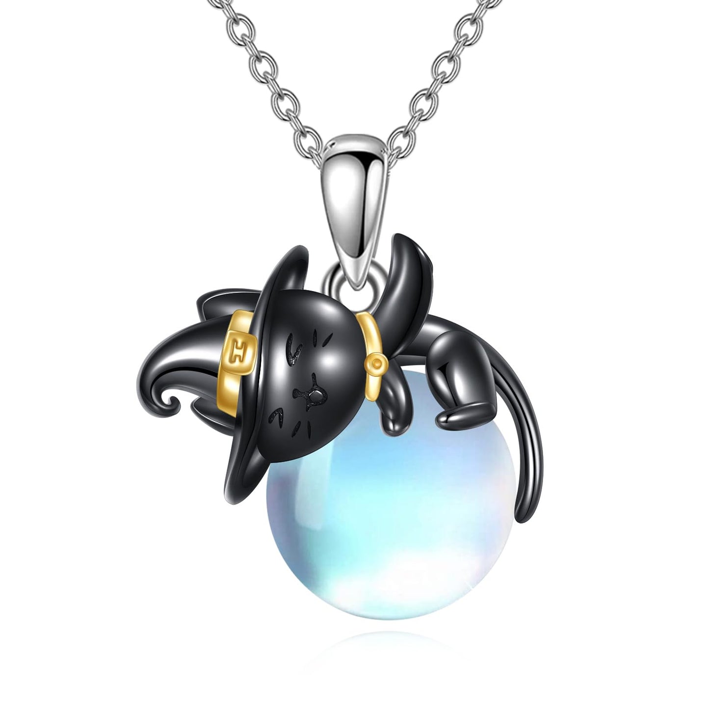 Vadmans Black Cat Necklace Sterling Silver Halloween Cat Pendant Jewelry Cats Lover Gifts for Women