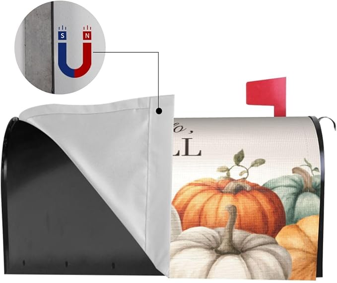 Festive Magnetic Mailbox Cover Pumpkin Fall Thanksgiving Outdoor Mailbox Protector Holiday Seasonal Decorative Garden Yard Home Large Size 25.5 x 21 Inch