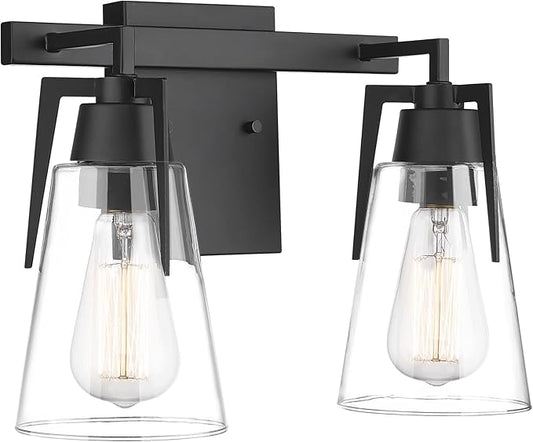 EAPUDUN 2-Light Vanity Light, Matte Black Bathroom Lighting Fixtures Over Mirror, Modern Metal Wall Sconce for Hallway Kitchen Bedroom Living Room, WLA1401-MBK