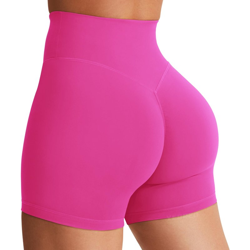 YEOREO Women's Biker Shorts 4.5" / 6" Workout Gym Shorts Craze High Waist Tummy Control Hidden Scrunch Running Yoga Shorts Rose Red
