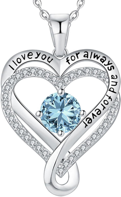 Jewelry for Women Wife Infinity Heart Birthstone I Love You Necklace S925 Anniversary Women Necklaces for Her Wife Birthday Gift Ideas, Birthday Present for Girlfriend Mom Daughter Sterling Silver