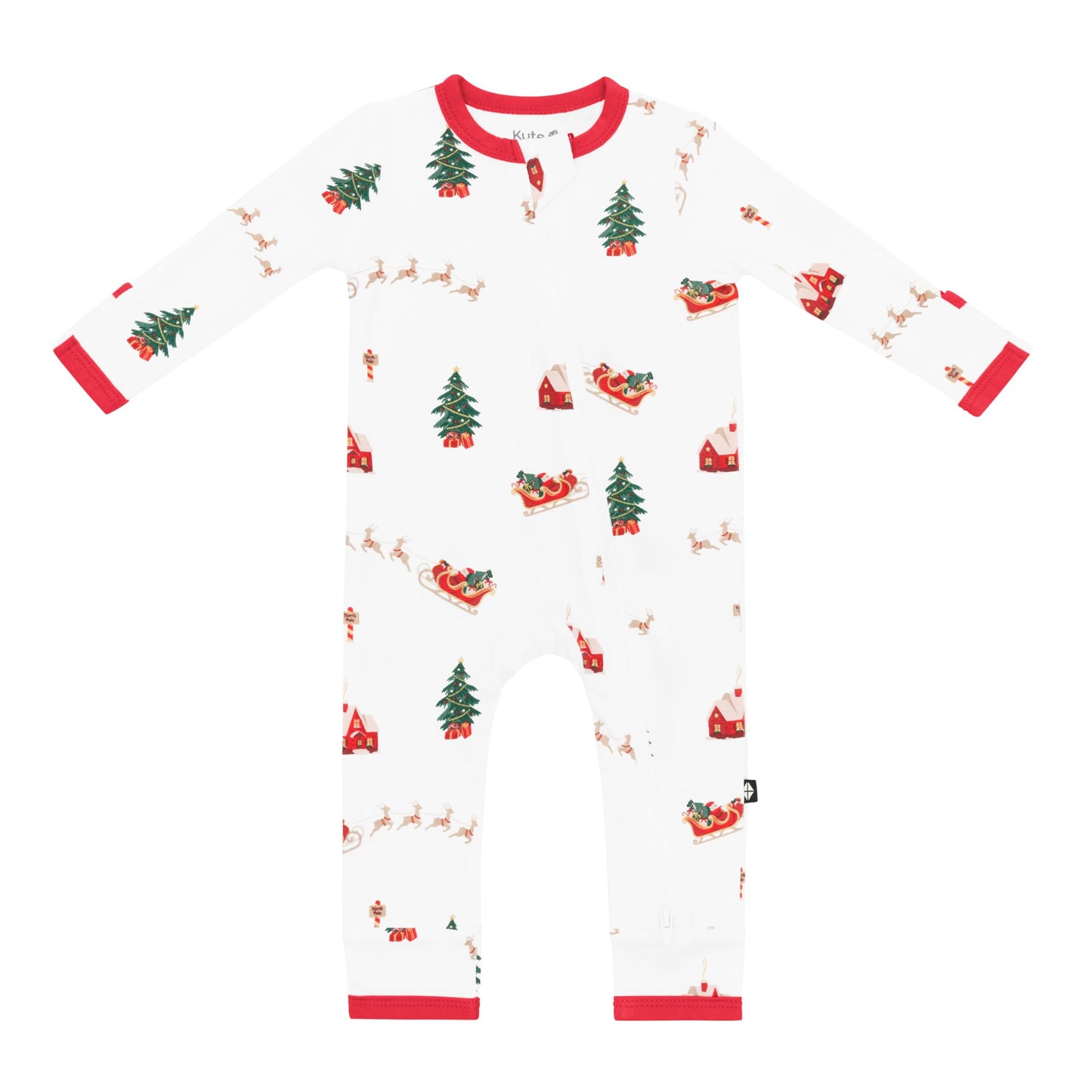 KYTE BABY Soft Bamboo Rayon Rompers, Zipper Closure, 0-24 Months (Santa Sleigh, 6-12 Months)