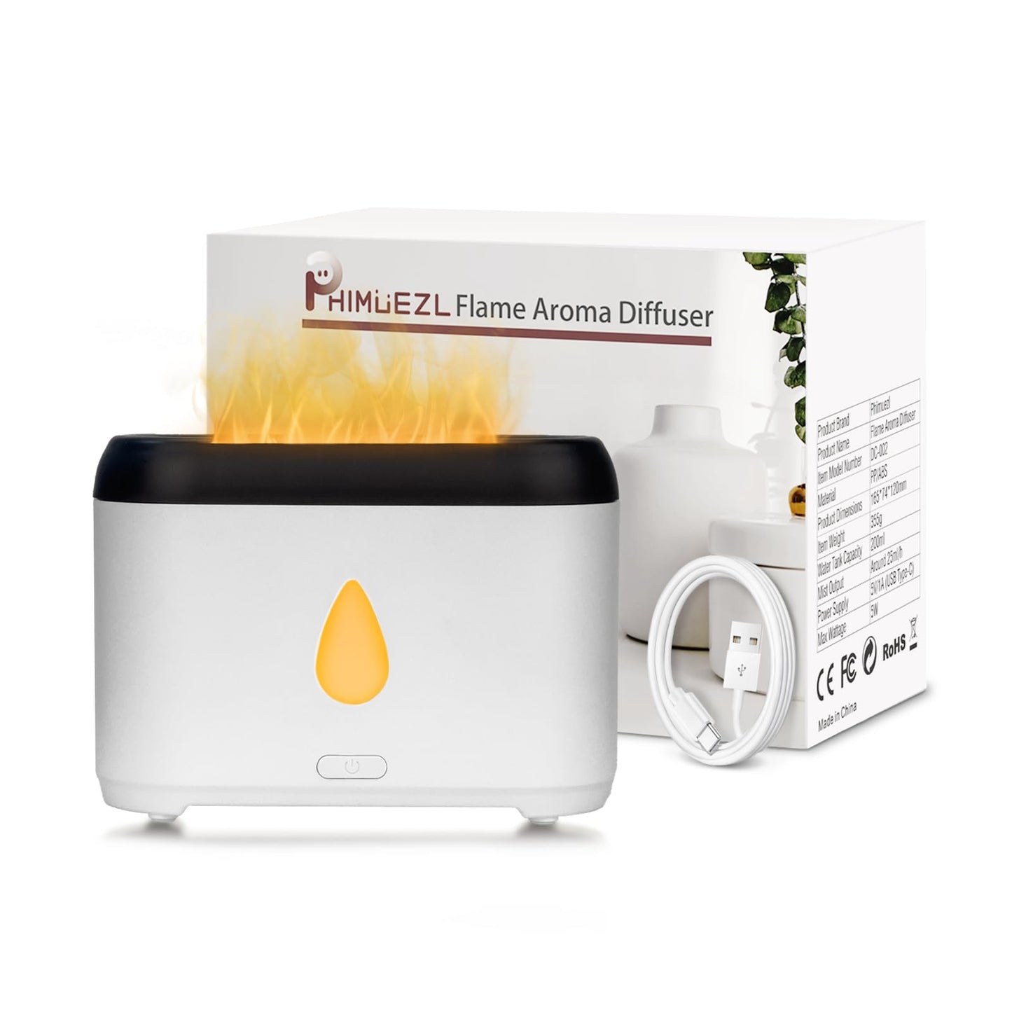 Flame Diffuser for Essential Oils, 200ml Ultrasonic Aroma Diffusers with Cool Mist, Aromatherapy Diffuser with Auto-Off Protection, Small Humidifier for Home,Office,Bedroom,Gift (Black)