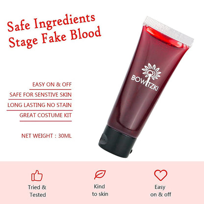 Bowitzki Halloween Makeup Kit Cream Face Paint Water Based Liquid Latex Fake Blood Brush Sponges Body Painting Special Effects SFX Zombie Vampire Monster Christmas Party red black white