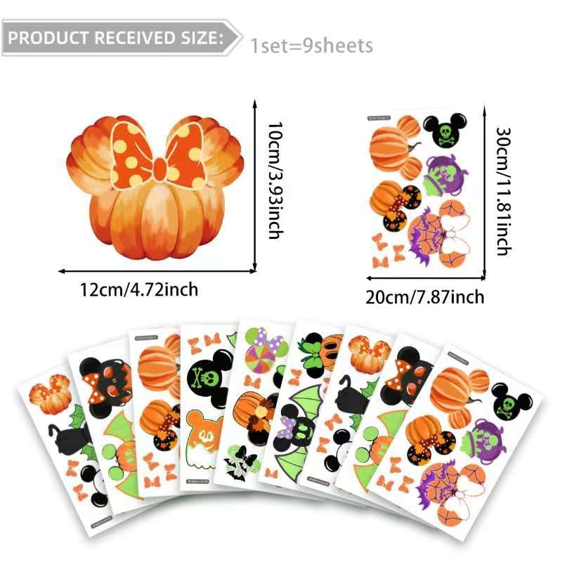 Halloween Window Clings Fall Stickers Decorations 9 Sheets for Glass Windows Decorations Fridge Mirror Decal Pumpkin Ghost Bat Mouse