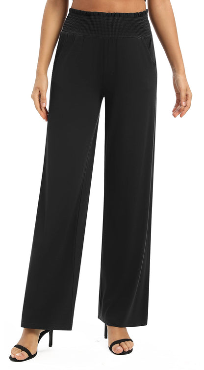 EXCHIC Women's Plain Loose Straight Cut Palazzo Trousers, High Waist, Stretchy Lounge Trousers with Pockets