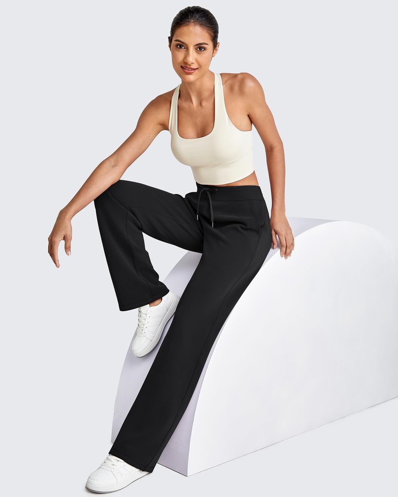 G4Free Trousers Pants for Women Wide Leg Sweatpants Mid Rise Drawstring Pull on Casual Relaxed Fit Lounge Pants with Pockets(Black,L,Regular)