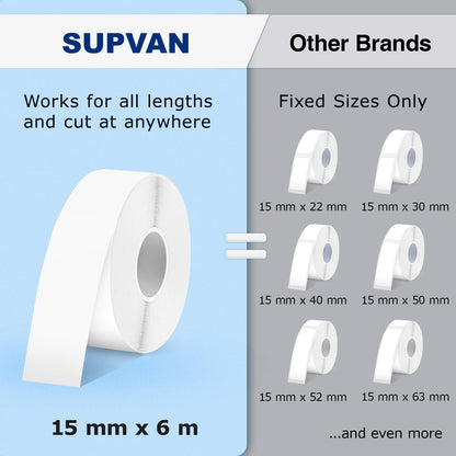 SUPVAN E10 Mini Bluetooth Label Maker Machine with Tape, Continuous Waterproof Label, Versatile App with 40+ Fonts and 600+ Icons, Inkless Labeler for Home, Kitchen, School, Office Organization, Black
