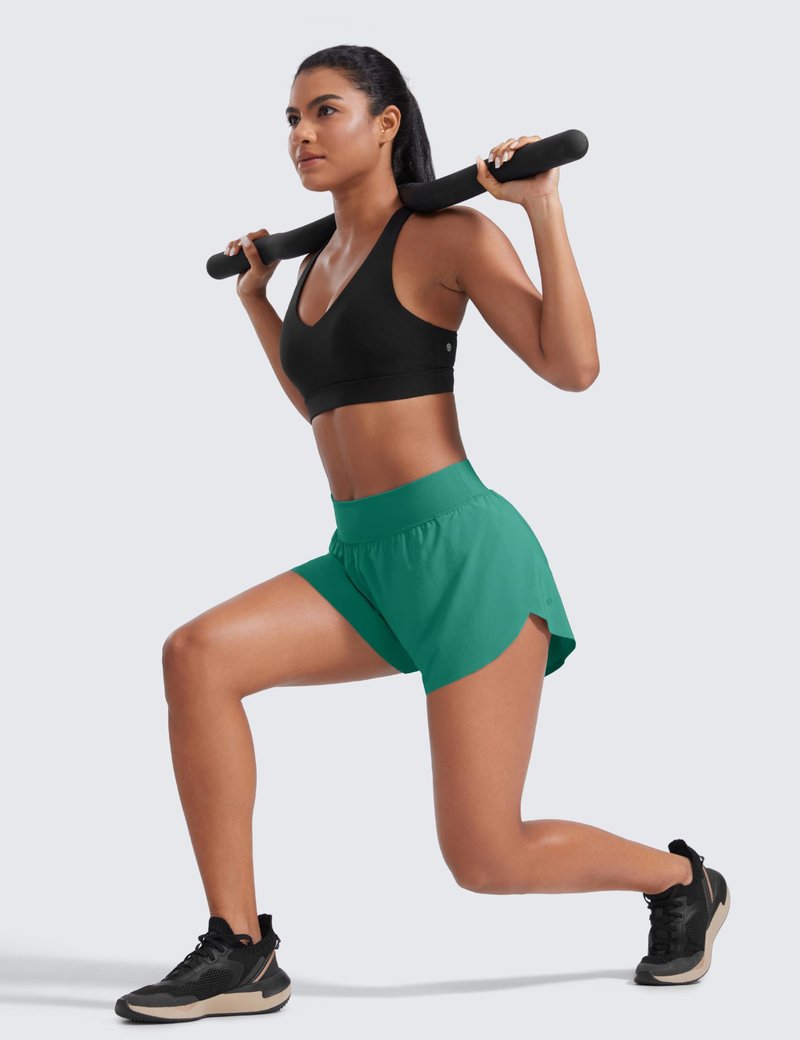 CRZ YOGA High Waisted Split Running Shorts for Women 3" - Comfy Mesh Liner for Workout Athletic GymTrack Quick Dry Cascadia Green X-Large