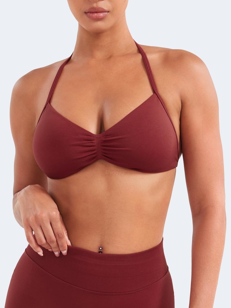VOYJOY Impact Strappy Sports Bra Adjustable Padded Workout Gym Yoga Bra Crop Top for Women