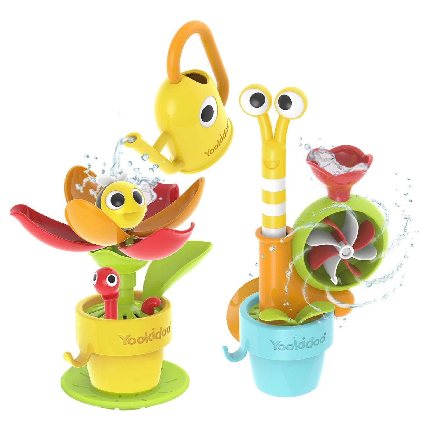 Yookidoo Toddler Baby Bath Toy (Ages 1-3) Garden Adventure Set Bundle: Snail & Flower with Watering Can (Mold Free) Attach to Any Tub, Shower Fun for Bath Time - Great for Boys , Girls , & Kids