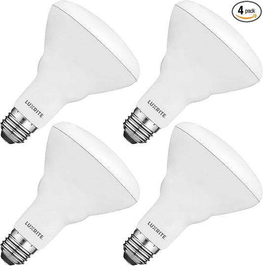 Luxrite 4-Pack BR30 LED Bulb, 65W Equivalent, 3500K Natural White, Dimmable, 650 Lumens, LED Flood Light Bulbs, 8.5W, Energy Star, E26 Medium Base, Damp Rated, Indoor/Outdoor - Living Room and Kitchen