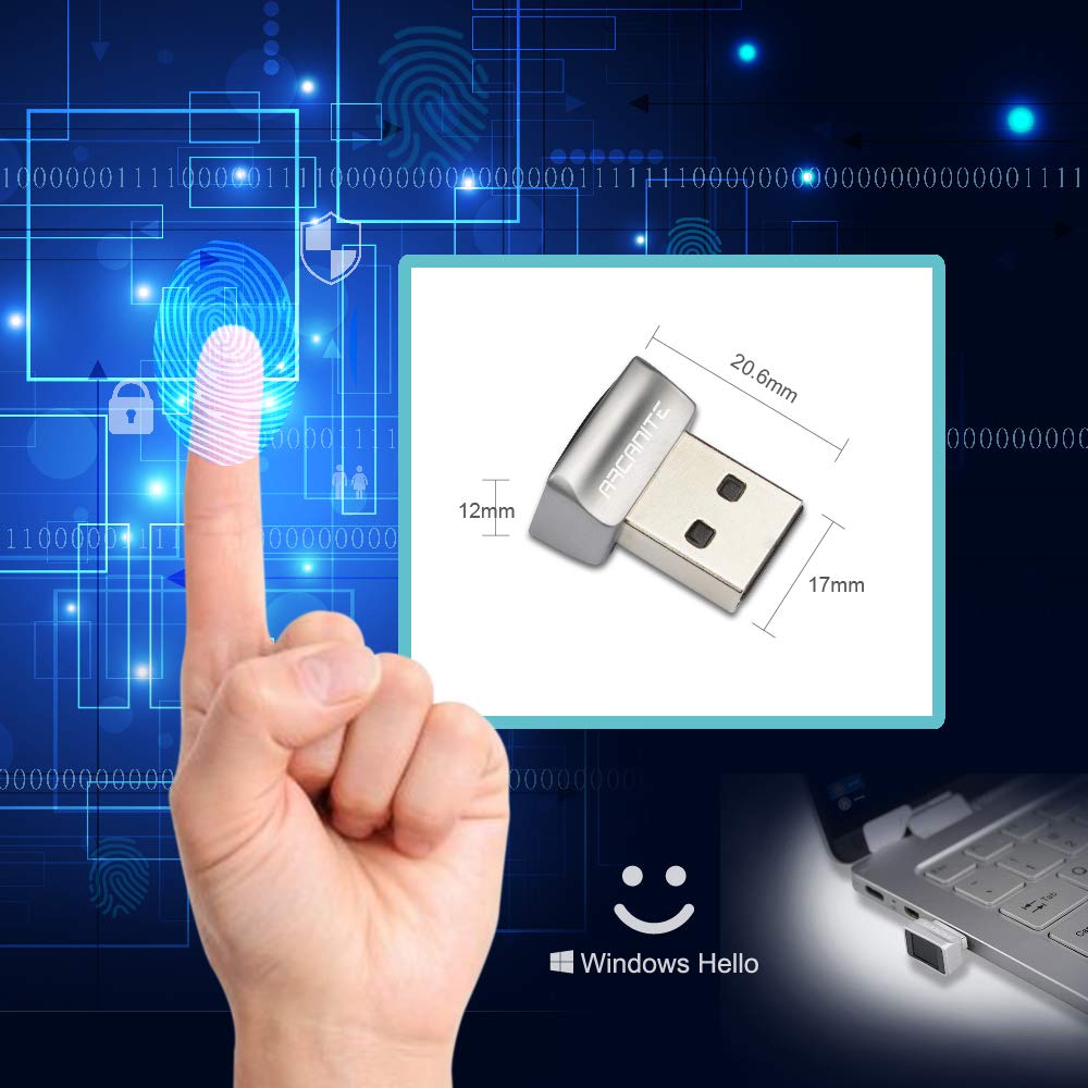 ARCANITE USB Fingerprint Reader for Windows 11/10 Hello, 0.05s 360-Degree Sensor Security Device Login, Security Lock