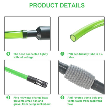 boxtech Fish Tank Water Changer Vacuum Siphon Kit, 3 in 1 Aquarium Siphon Gravel Cleaner Pump Sand Cleaner Kit for Drain and Replace Water