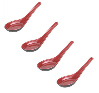 JapanBargain 2384x4, Set of 4 Asian Japanese Chinese Wonton Soba Rice Pho Ramen Noodle Soup Spoons, Black/Red