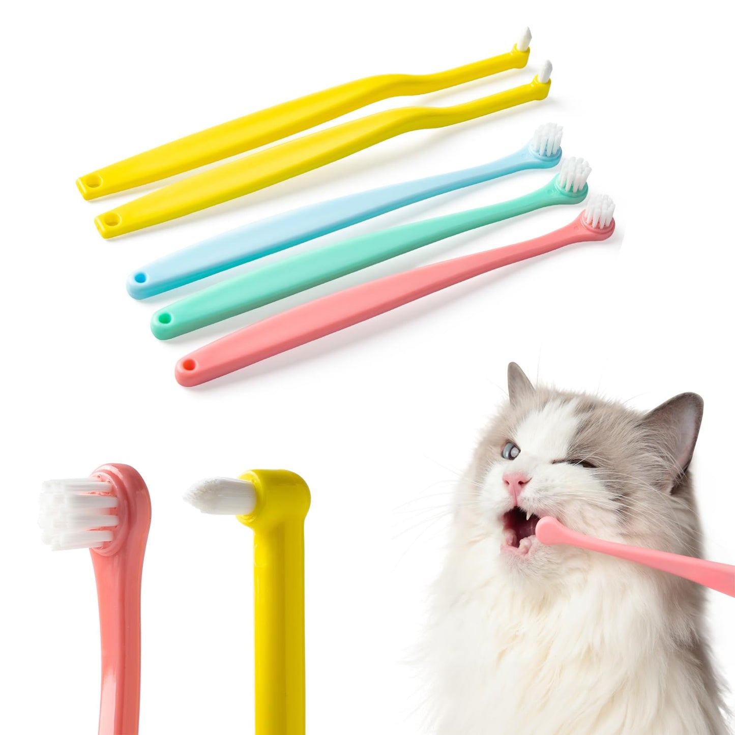 E.M&S.T by Emmeliestella Small Dog & Cat Toothbrush Micro Head, Cat Dental Care, Pets Toothbrush, Oral Hygiene, Easy to Handle, Deep Clean, Soft Bristles, Multi-Angle, Round&Pointed Toothbrush, 5 PCS