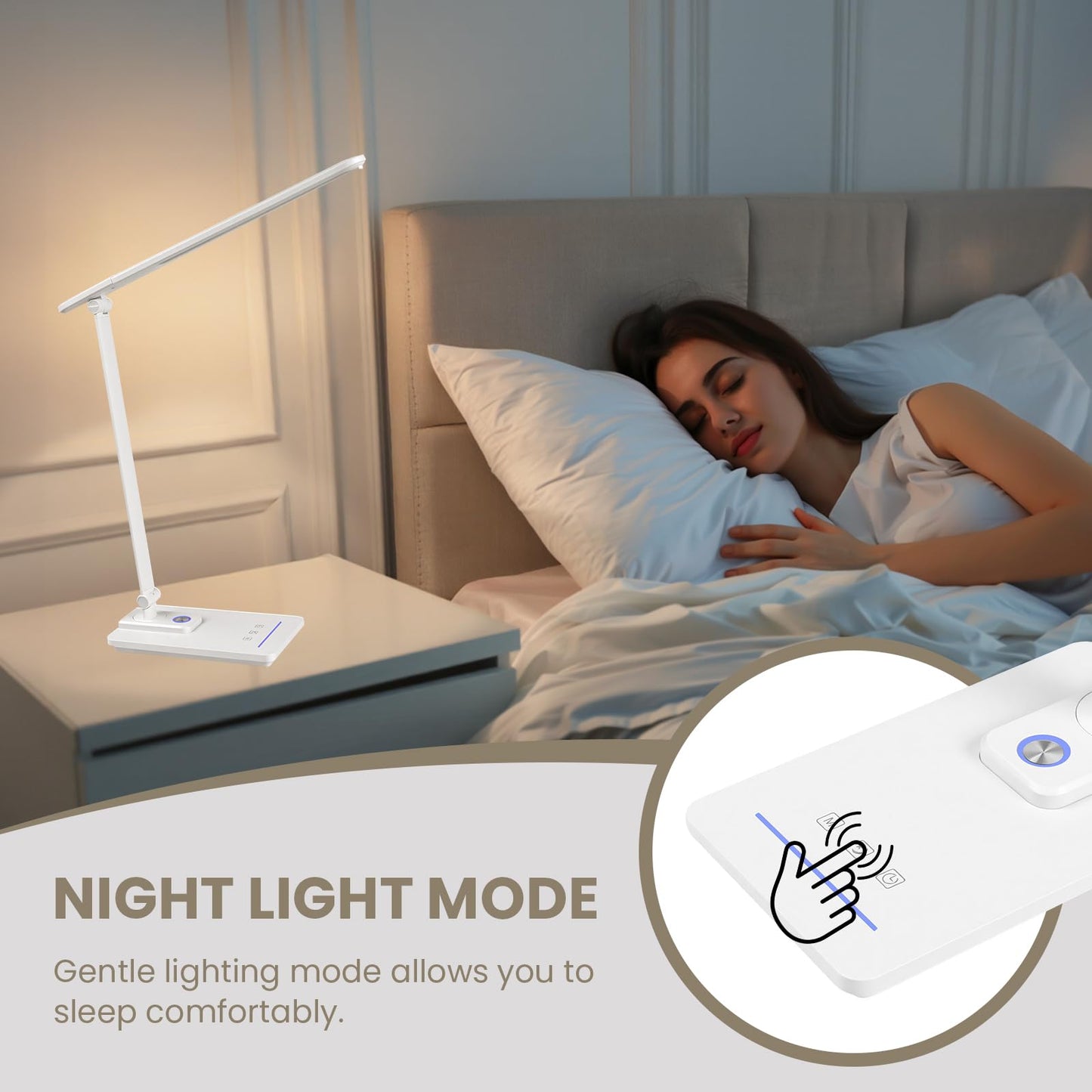 TECHNOVA LED Desk Lamp with 5 Color Temperatures | Sliding Stepless Dimming & One-Touch Timer | Foldable & Portable Design for Office/Study/Nail Art | Four-Axis Rotation for Small Desks