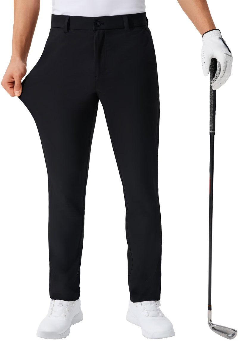 QPNGRP Men's Golf Pants 30"/32"/34" Inseam Lightweight Stretch Work Dress Pants Black 33Wx32L