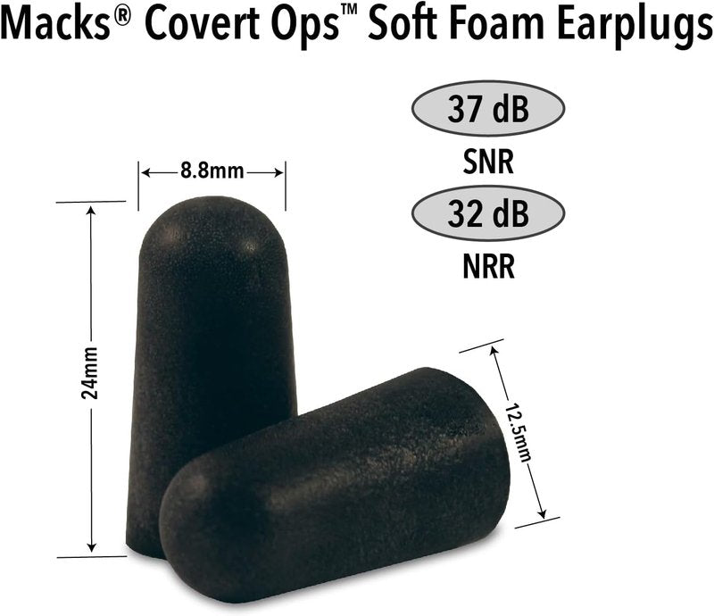 Mack's Covert Ops Ear Plugs - Soft Foam Shooting Earplugs with 32 dB NRR | 50 Pairs for Hunting & Tactical Use