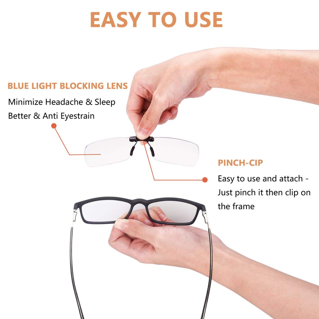 FONHCOO Clip on Blue Light Blocking Glasses Womens Mens Over Prescription Glasses Frameless Lens Anti Eyestrain Headaches UV Filter Computer Gamer Eyeglasses Transparent