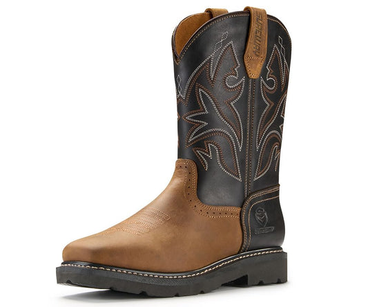 SUREWAY Western Boots - Men’s Square Toe Work Boot,Pull On Leather Wellington Boots,Durable Classic Slip Resistant Soft Toe Cowboy Boot