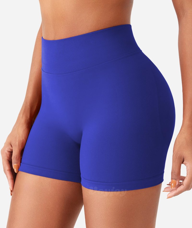 VOYJOY Women Workout Impact Shorts 3.6" V Back High Waist Scrunch Butt Lifting Seamless Gym Biker Shorts Deep Sea XS