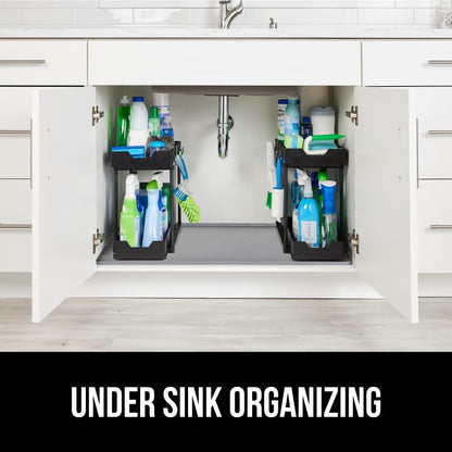 GORILLA GRIP Waterproof Silicone Under Sink Mat with Raised Lip for Kitchen and Bathroom, 34 x 22 in, Cabinet Shelf Liner Stay in Place Mats Dishwasher Safe Drawer Liner, Organizer Tray, Gray