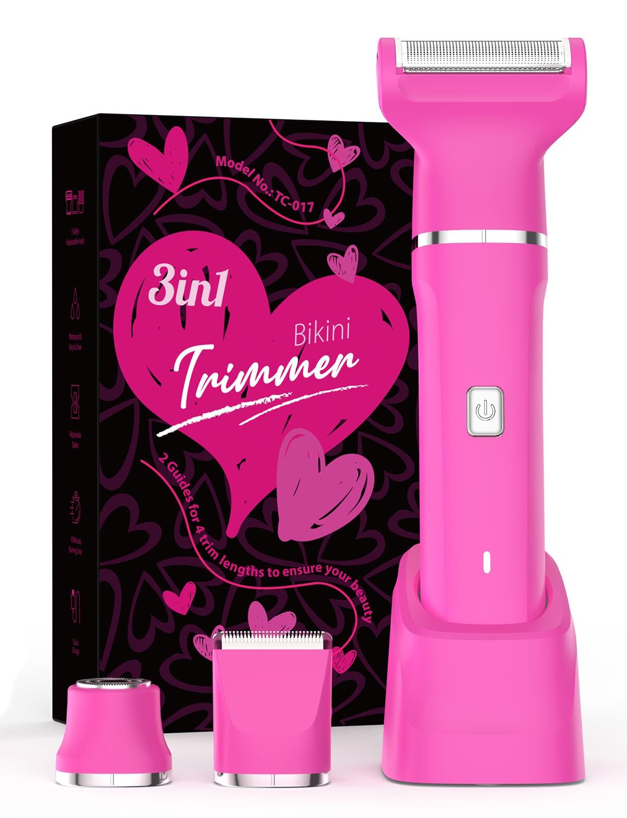 Bikini Trimmer for Women - Painless Electric Razors for Silk Skin,Cordless Body Shaver for Trip,Replaceable Lady Facial Razor, IPX7 Waterproof&Easy Cleaning, Ceramic Blade, USB Charge Dock Pink