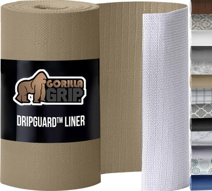 GORILLA GRIP DripGuard Drawer and Shelf Liner for Cabinet, Slip Resistant Non Adhesive Protection for Kitchen, BPA Free Smooth Surface Plastic Liners for Cabinets Bathroom Drawers, 17.5x120 Inch Beige