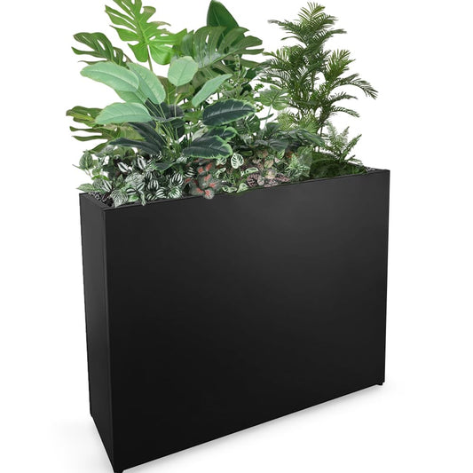 Megawodar Metal Tall Long Planter Box Large Rectangular Planter Flower Pot with Drainage Holes for Indoor Outdoor Deck Porch Garden Home Patio Front Door (Black, 36" L x 10" W x 28" H)