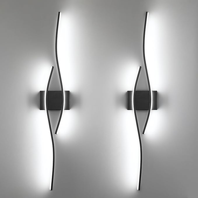 Modern LED Wall Sconce Set of Two with Dimmable, 6000K & Dimming Black Wall Light with LED Wall Lamp for Bedroom Living Room Bathroom Hallway 39.4inch Length