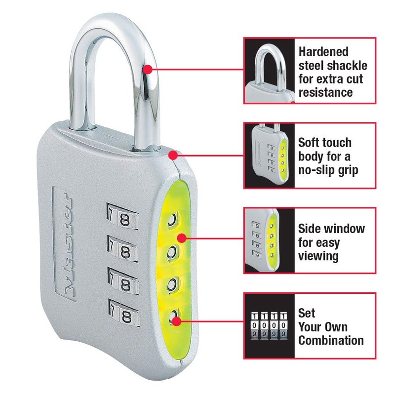 Master Lock Indoor Resettable Combination Locker Lock, 4-Digit Combo Lock for Gym and School Lockers, Colors May Vary, 653D
