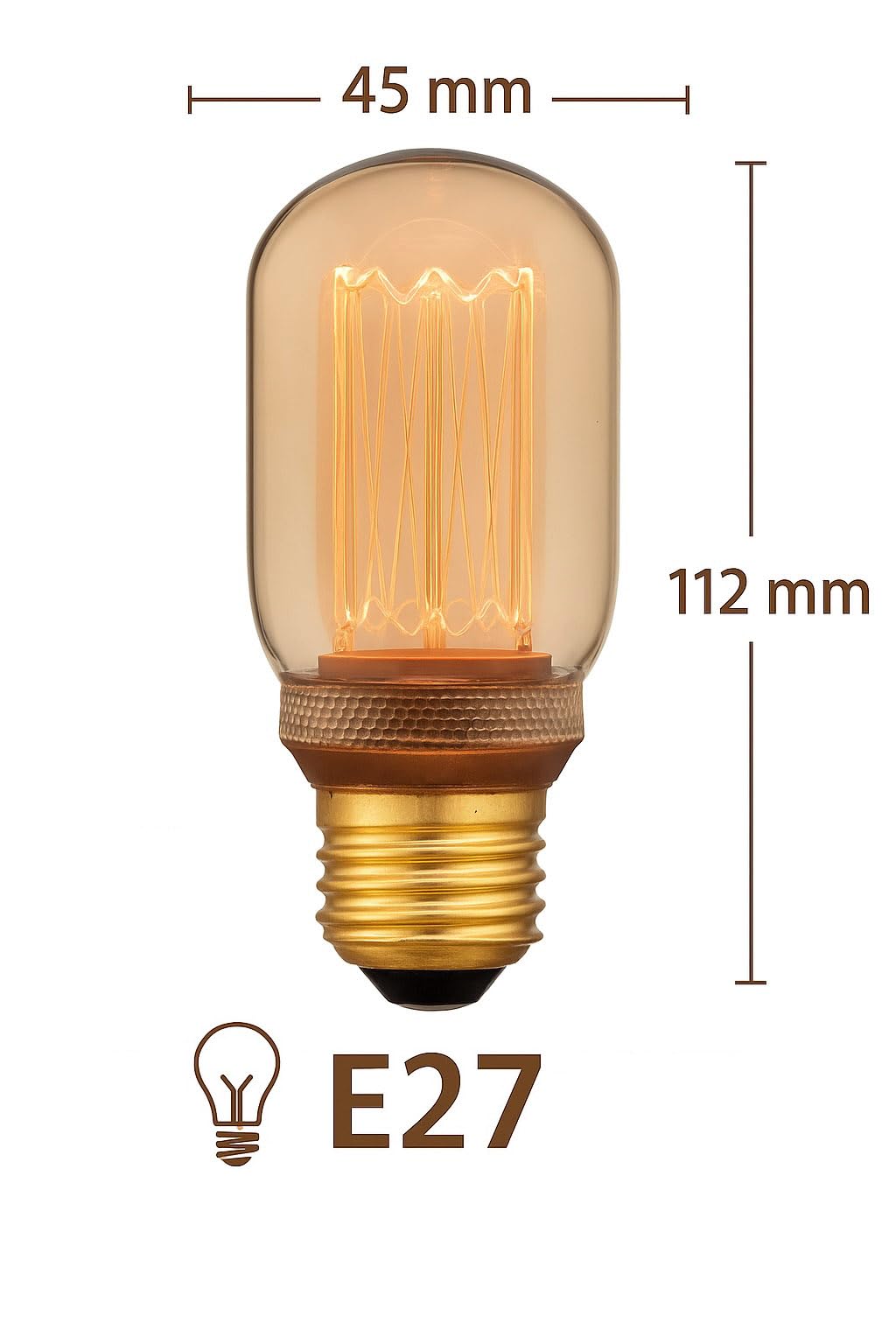 greenandco Vintage Design LED Bulb for Mood Lighting | E27 T45 | Amber | 4W 200lm | 1800K Extra Warm White | 320° | 230V | Flicker-Free | Non-dimmable | Edison Bulb