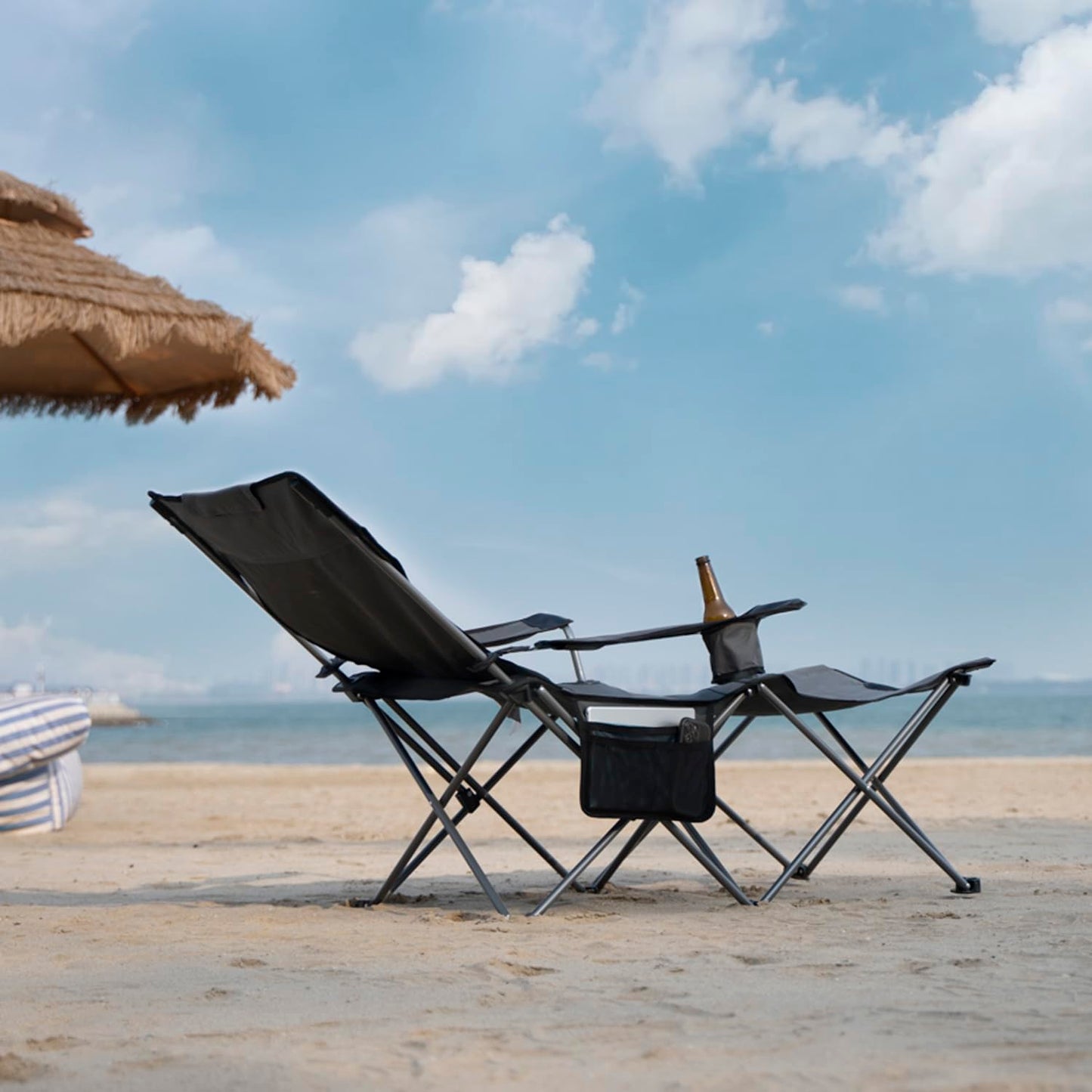 apollo walker Camping Chairs for Adults - 6 Legged Beach Chair with Foot Rest, Adjustable 90° - 135° Reclining Lounge Chair Outdoor, Folding Chairs for Outside with Detachable Pillow & Carry Bag Grey