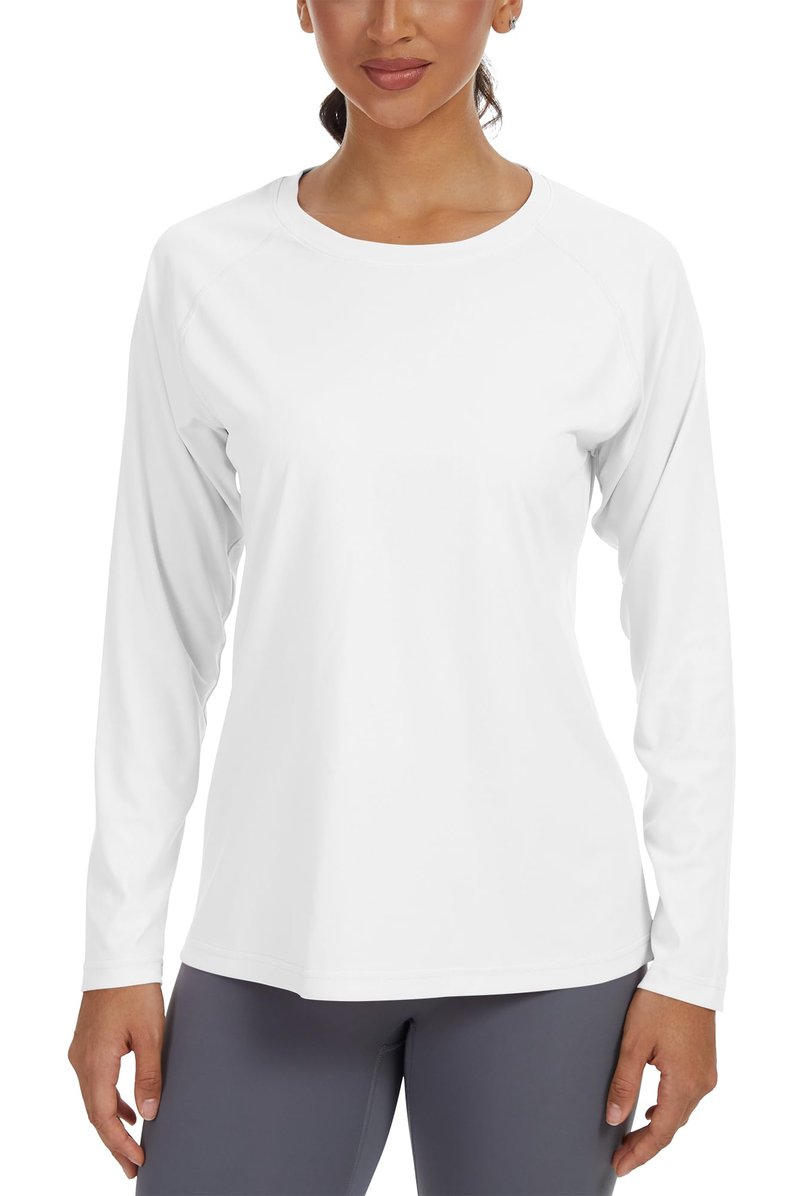 PLUMZJOY Women's Sun Shirts UPF 50+ Long Sleeve UV Protection Shirt Quick Dry Tops for Workout Hiking Running Rash Guard White S