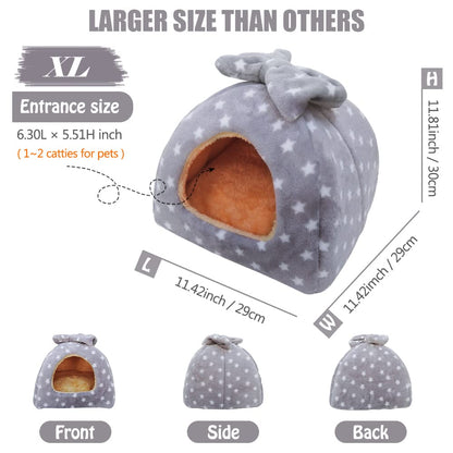 HOMEYA Small Animal Pet Bed, Sleeping House Habitat Nest for Guinea Pig Hamster Hedgehog Rat Chinchilla Hideout Bedding Snuggle Sack Cuddle Cup Cage Accessories with Removable Washable Mat- XL(Grey)