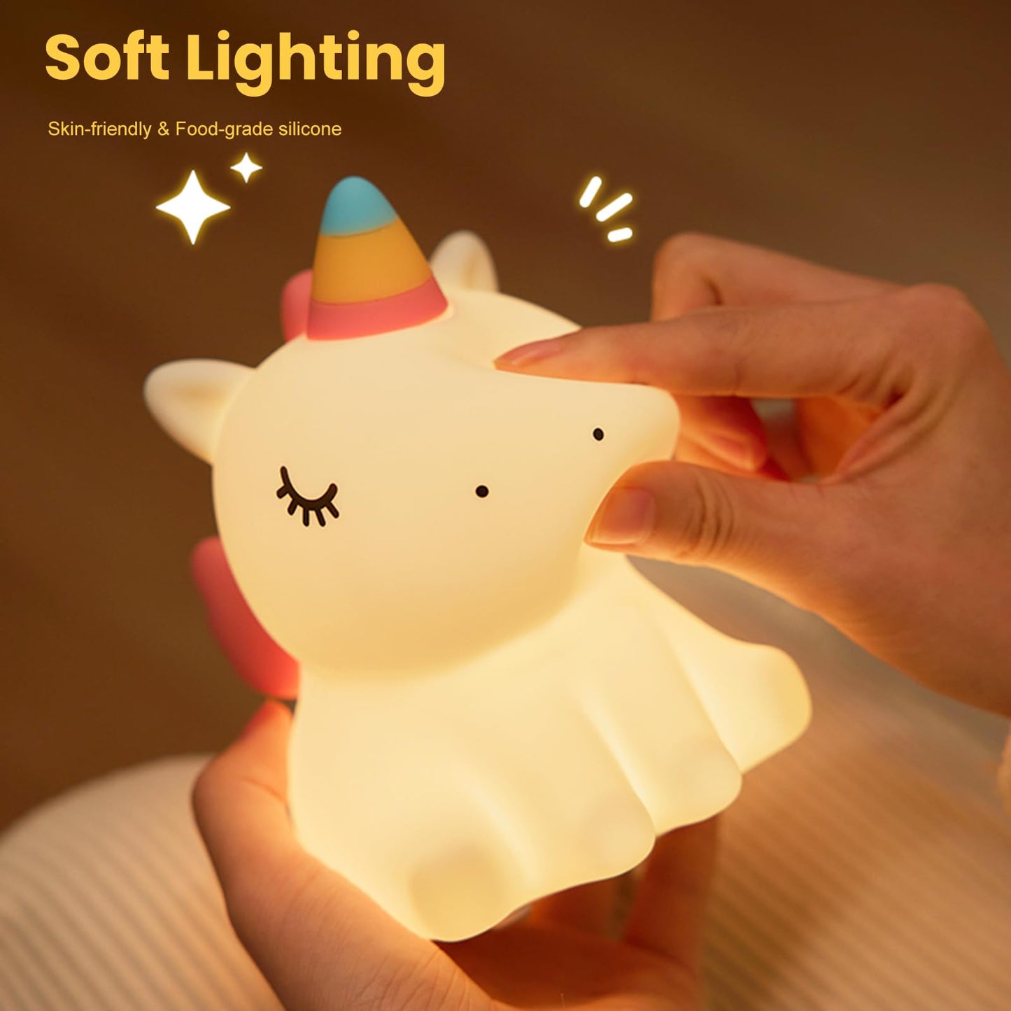 AGEK Unicorn Night Light for Kids, Cute Silicone Nursery Night Light Dimmable LED Squishy Unicorn Lamp Rechargeable Bedside Touch Lamp for Girls Women Breastfeeding Gifts Bedroom Decor