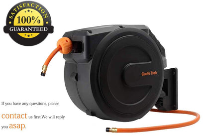 Giraffe Tools Retractable Air Hose Reel Enclosed with 3/8 in. x 50 ft Hybrid Hose, Lightweight Compressor Hose Reel Wall Mounted with 180° Swivel Bracket, 300 PSI