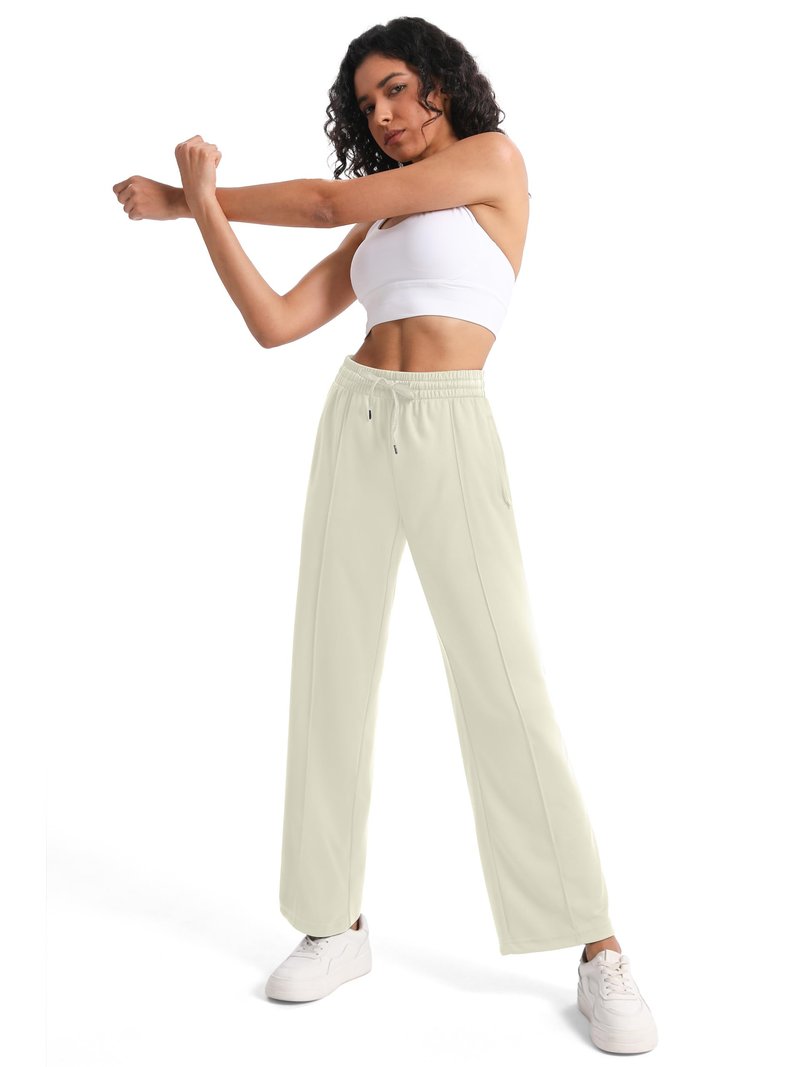 Tapata Long Women's 32" Inseam Casual Pants Track Athletic Sweatpants Warm Up Loose Side Stripe Street Slacks, Beige, XXL