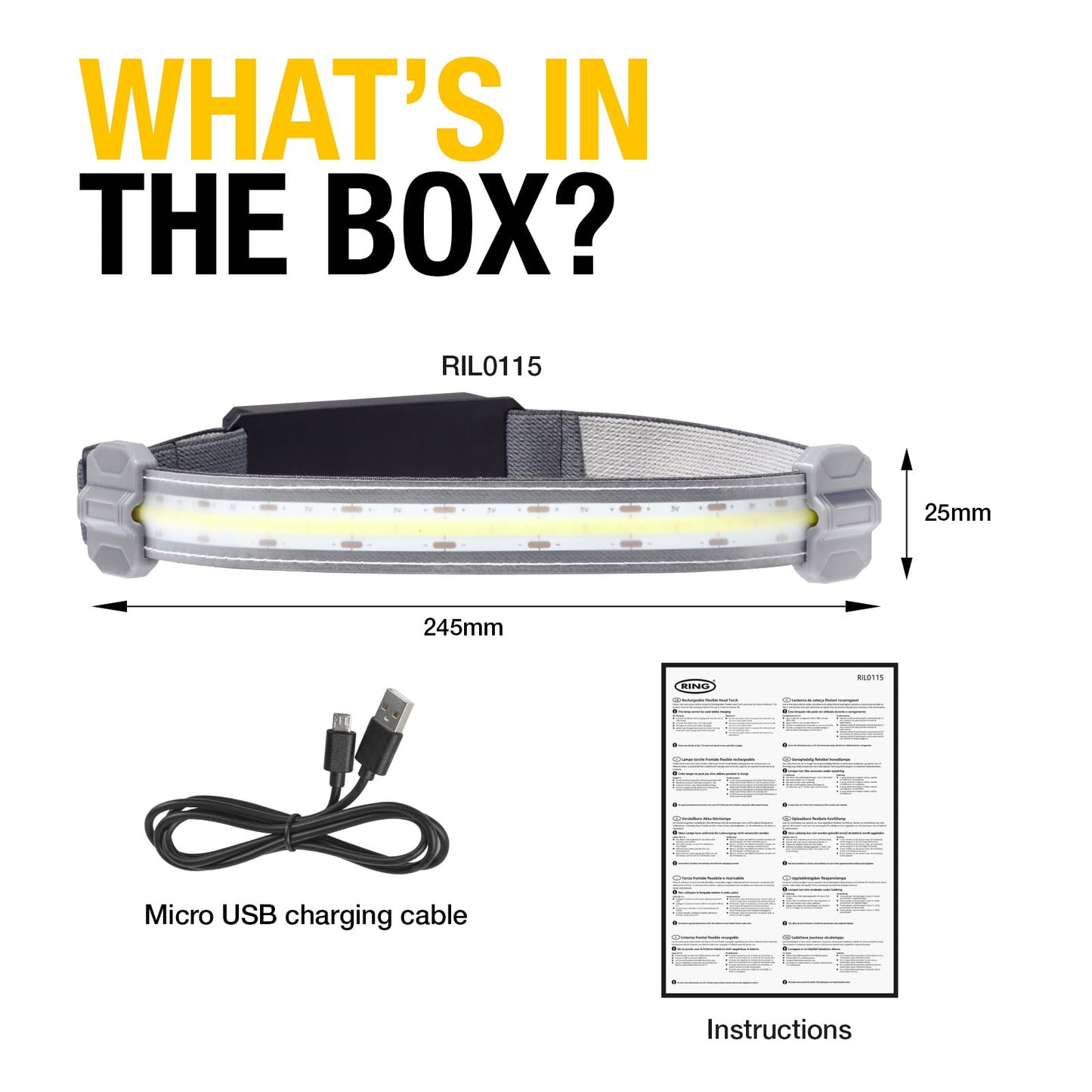 RING Flexible Head Torch With Adjustable Head Strap: Rear Red LED Light For Extra Safety at Night