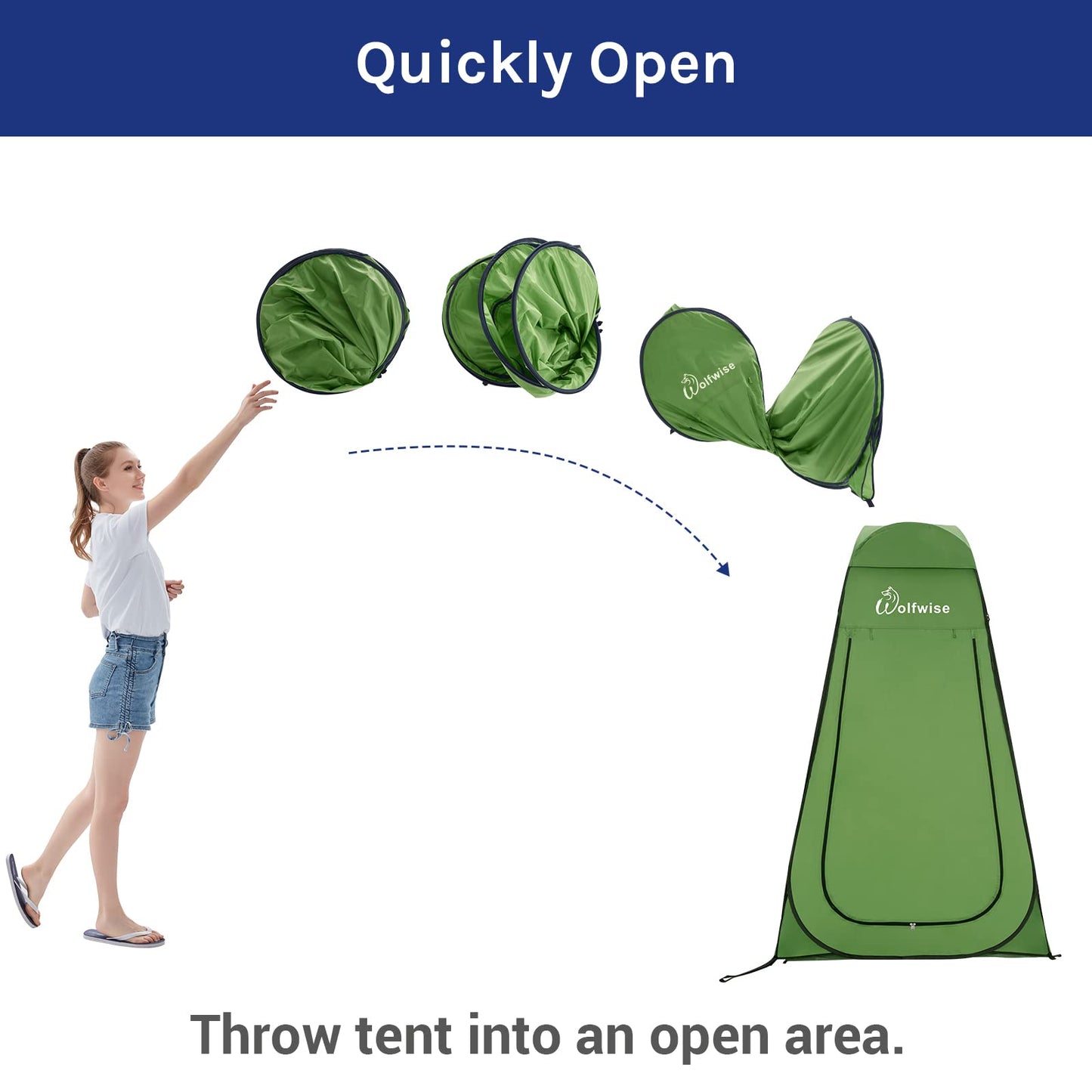 WolfWise Pop Up Privacy Shower Tent Portable Outdoor Sun Shelter Camp Toilet Changing Dressing Room Medium, Green