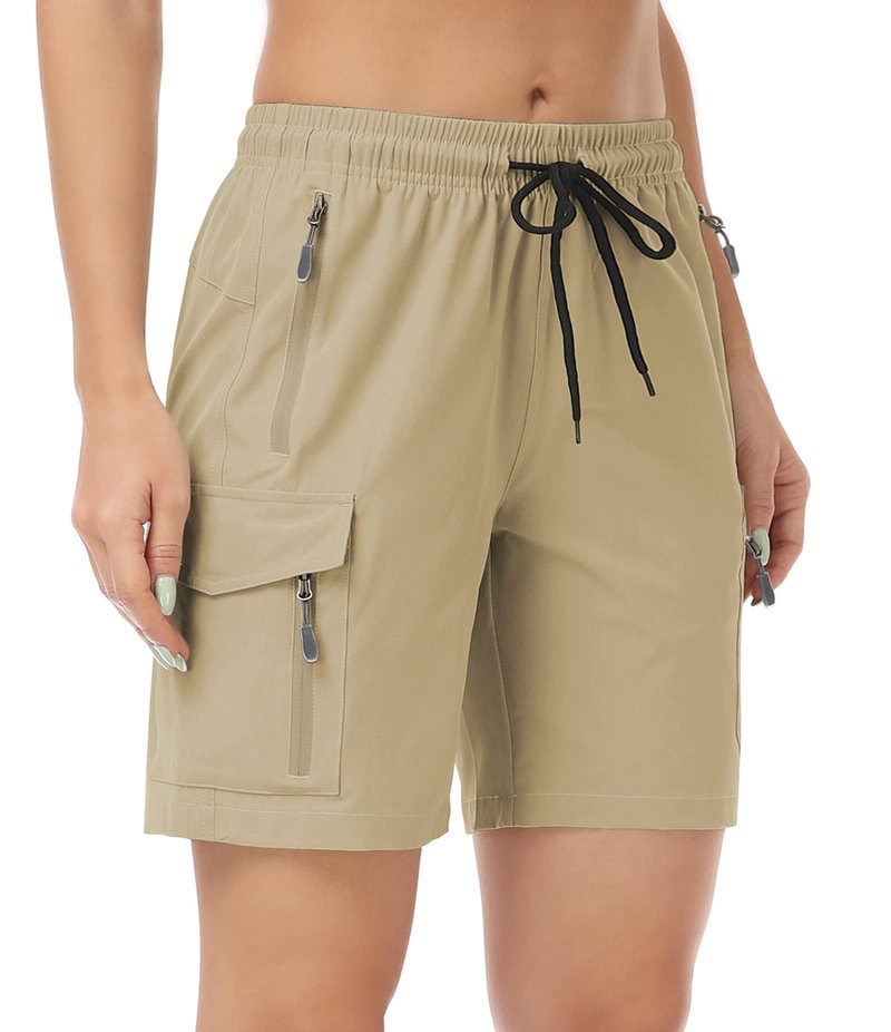 GymBrave Women's Hiking Shorts Quick Dry Lightweight Cargo Shorts for Outdoor Athletic Travel with Pockets Dark Khaki XXL