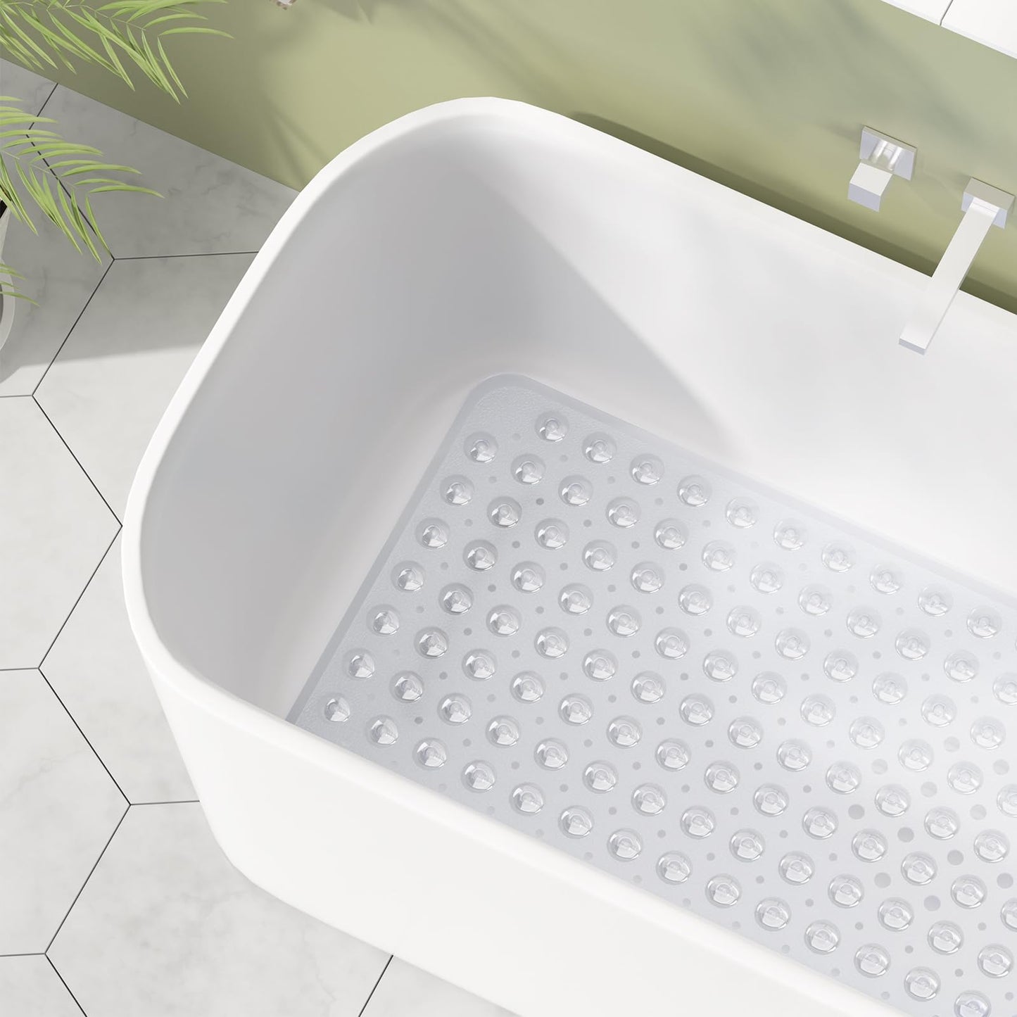 AmazerBath Shower Mat Non Slip 40 x 16 Inches, Shower Stall Mats with Suction Cups and Drain Holes, Non Slip Bath Mat for Tub for Elderly & Kids, Clear