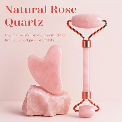 BAIMEI Jade Roller & Gua Sha, Face Roller, Facial Beauty Roller Skin Care Tools, Self Care Gift for Men Women, Massager for Face, Eyes, Neck, Relieve Fine Lines and Wrinkles - Rose Quartz
