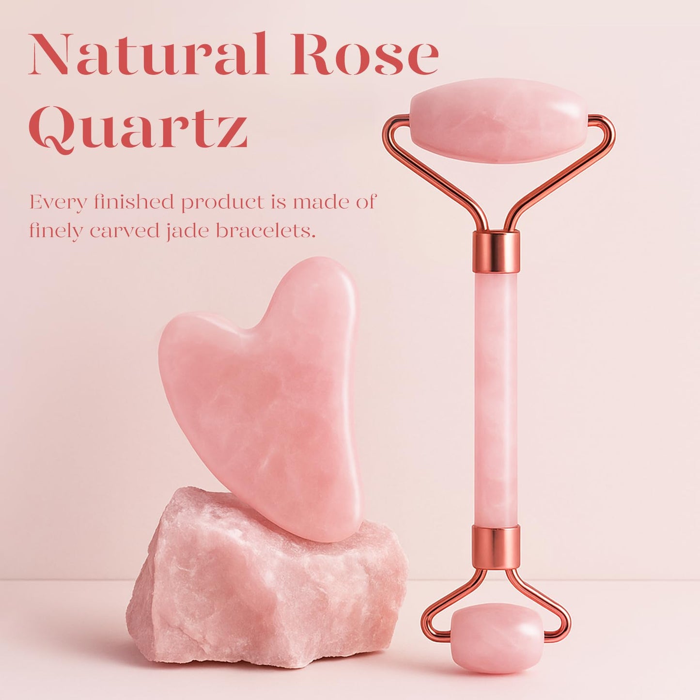 BAIMEI IcyMe Jade Roller & Gua Sha, Face Roller Redness Reducing Skin Care Tools, Self Care for Men Women, Massager for Face, Eyes, Neck, Relieve Fine Lines and Wrinkles - Rose Quartz