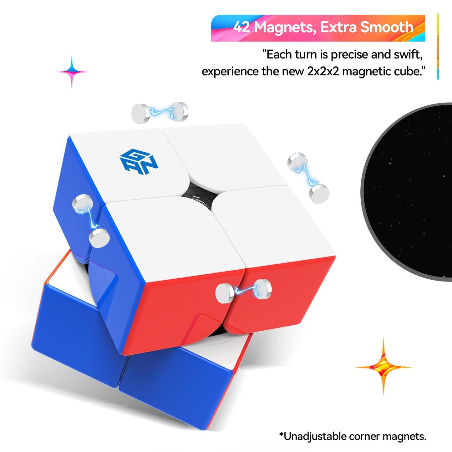 GAN 251 M Air, GAN 2x2 Magnetic Speed Cube Stickerless Gans 251 Mini Cube with Magnets Puzzle Cube Toy for Beginner(Frosted Surface Primary Internal)