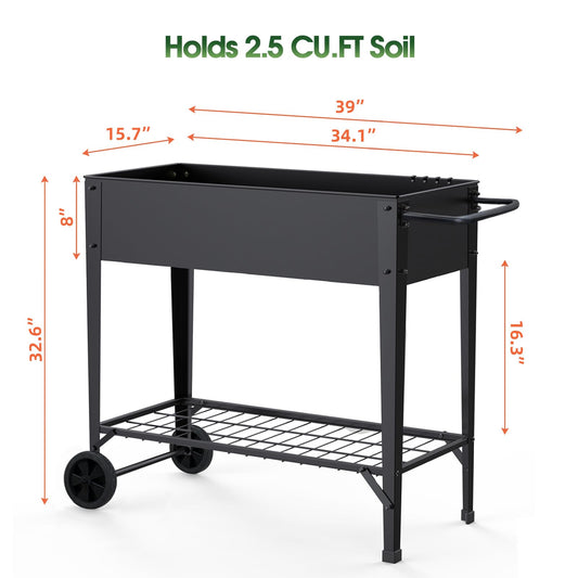 Highpro Raised Garden Bed with Wheels and Legs for Outdoor Use, Mobile Elevated Planter Cart for Vegetable Herbs Flowers Potted Plants, Black