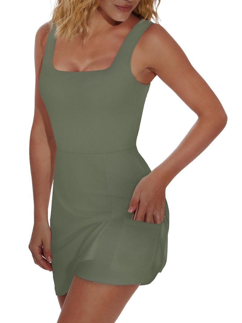 OFEEFAN Womens Athletic Dress Tennis Golf Bodycon Workout Active Skort Summer Clothes Casual Graduation Concert Date Spring Outfits Grey Green 2XL