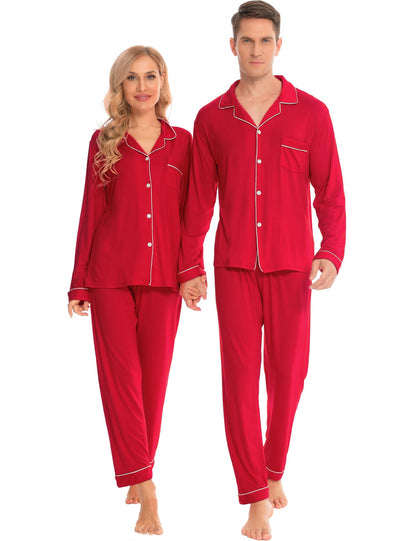 SWOMOG Family Christmas Pajamas Set Women & Men & Kids Long Sleeve Pj Set Party Sleepwear Button-Down Loungewear Set Women Red Medium