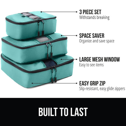 GORILLA GRIP Packing Cubes, Travel Essentials for Suitcase, Mesh Organizer Bags for Clothes Toiletries Shoes and Laundry, Luggage and Carry On Airplane Accessories, Traveling Must Have 3 Set Turquoise